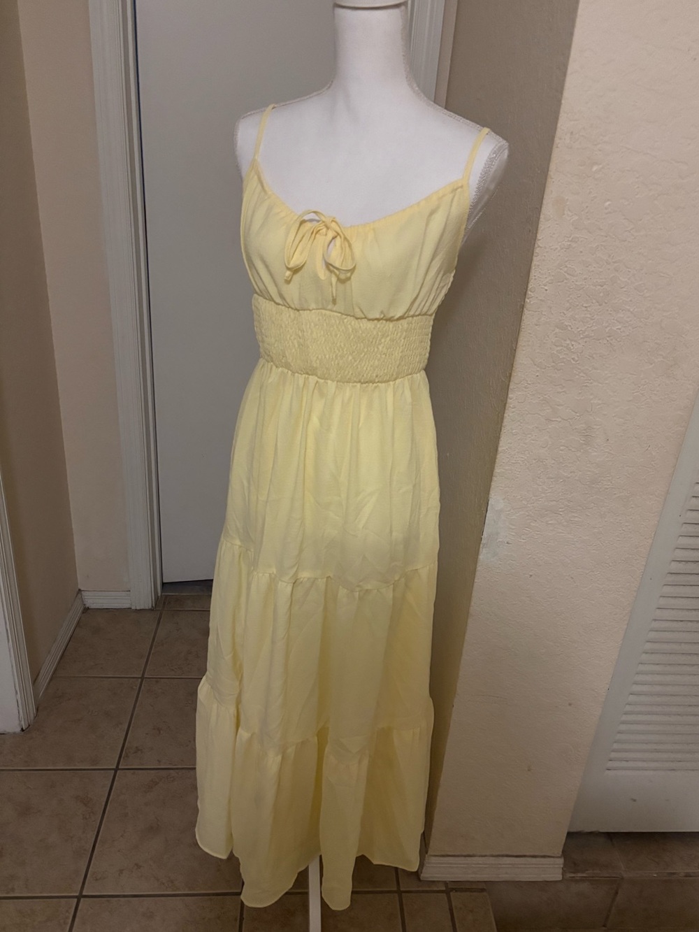 SHEIN Pale Yellow Smocked Waist Spaghetti-Strap Maxi Dress